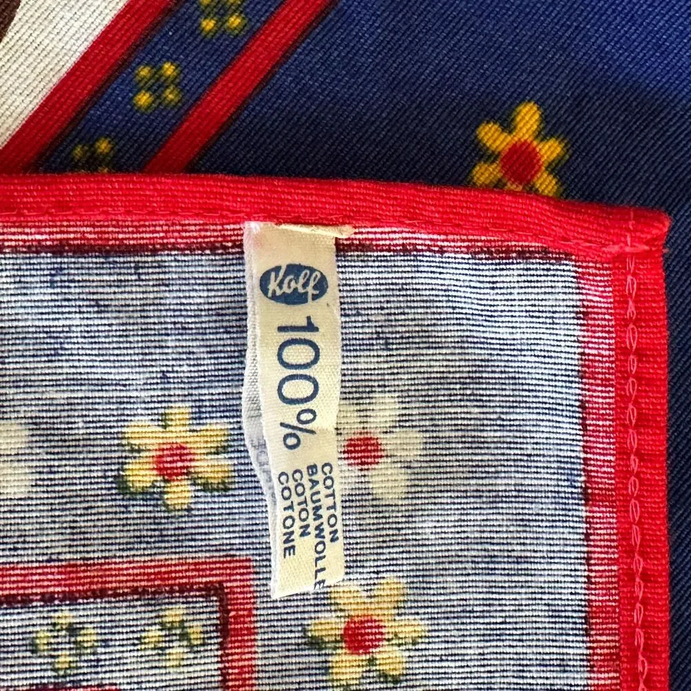 Vintage Kolf Austria Folk Art Kitchen 2 Pc Set Red Blue Bib Apron & Table Square